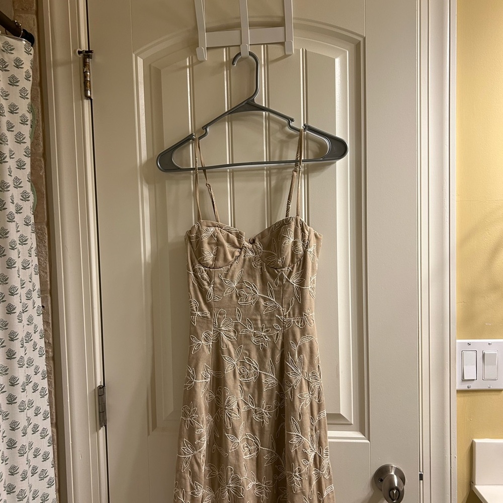 Zara Cream Tan Spaghetti Strap Maxi Dress